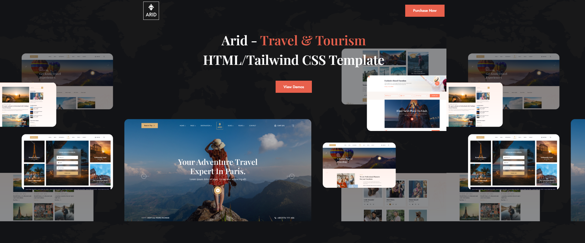 Arid - Travel & Tourism HTML/Tailwind CSS Template